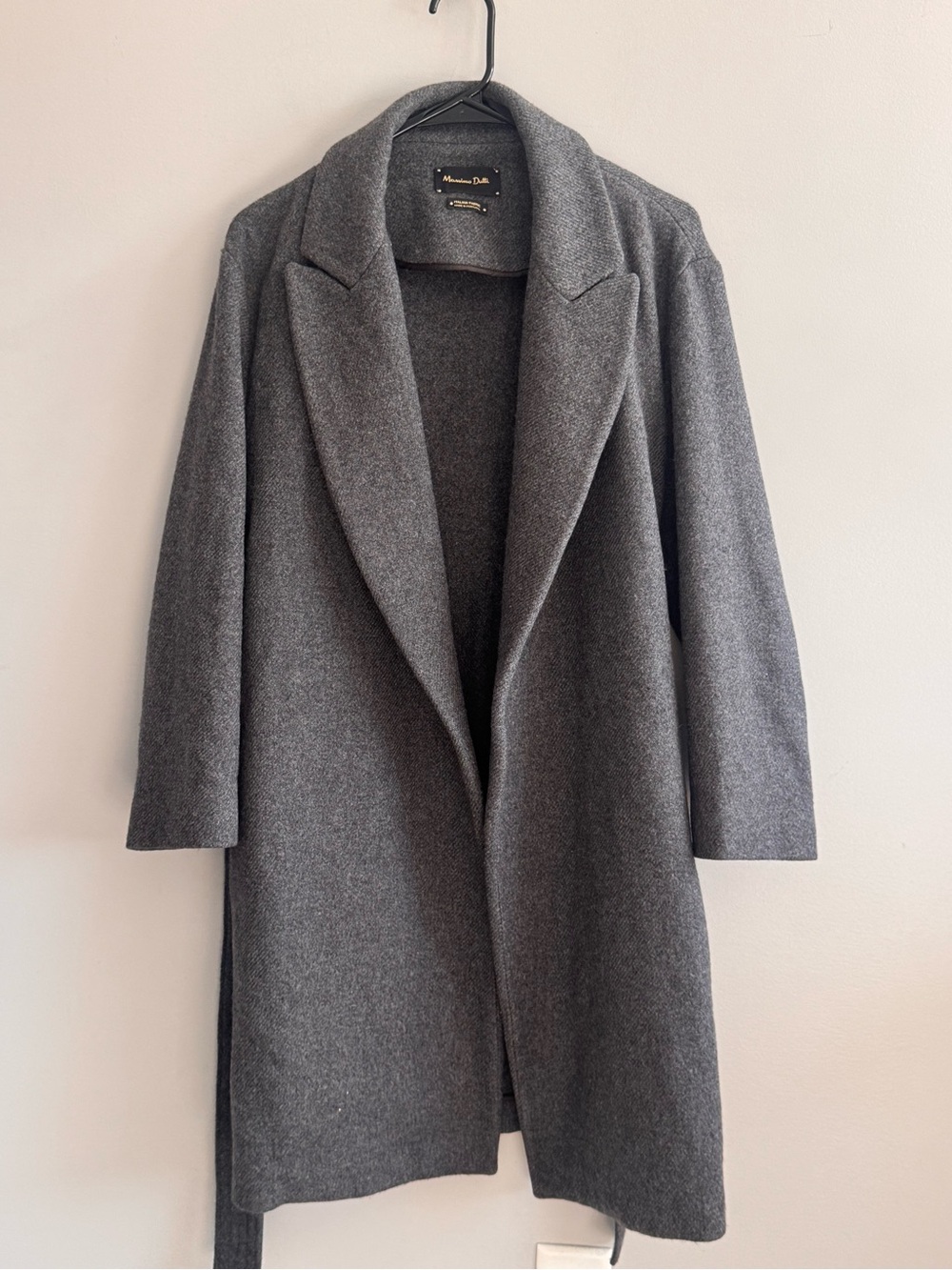 Massimo Dutti Gray Belted Wrap Coat Italian Fabric Made Portugal Size S
